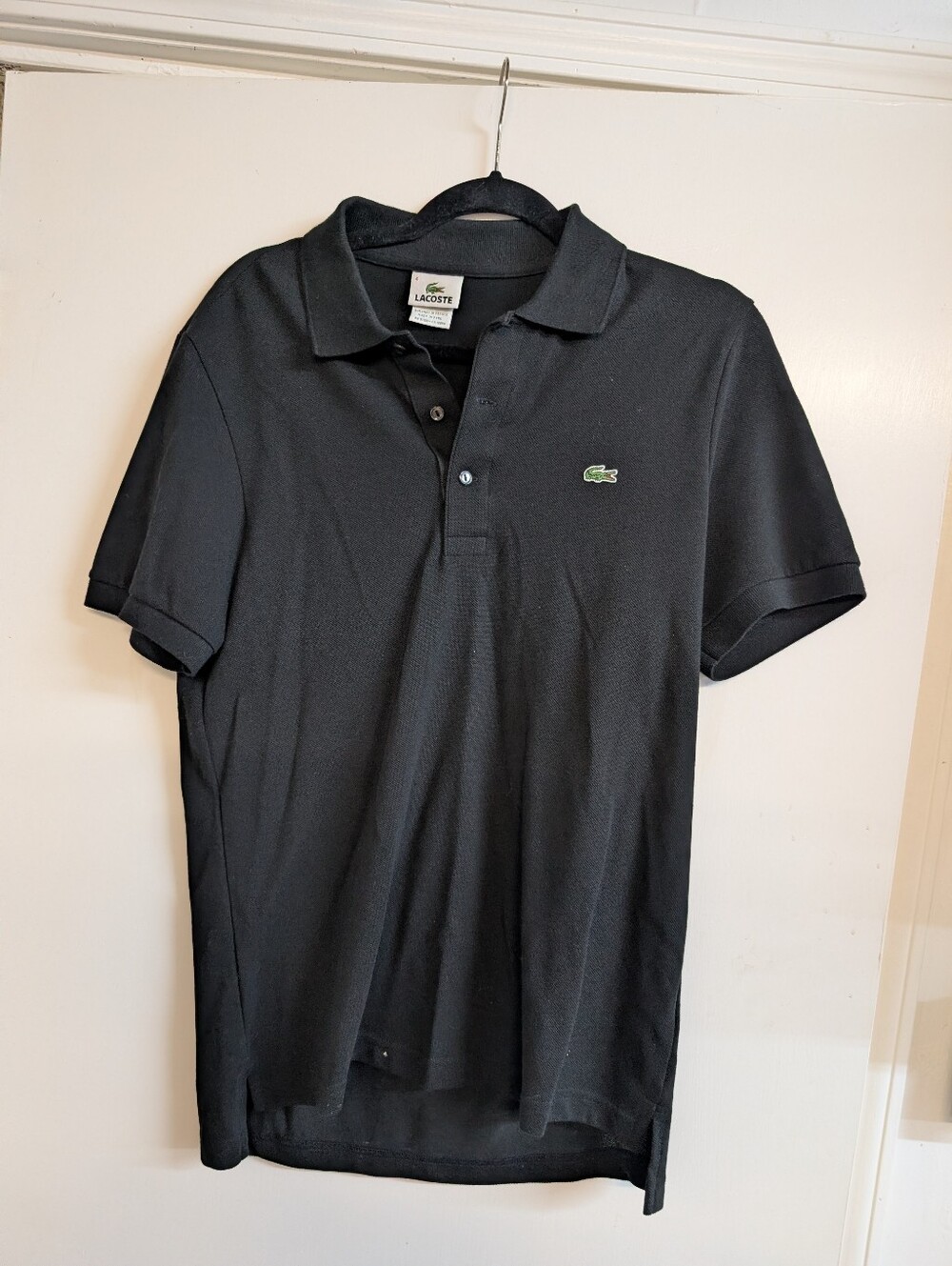 Classic Lacoste Black Polo with Green Crocodile Logo Sz 4